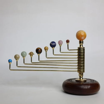 Luxury Handcrafted Solar System Model with Semi-Precious Stones – Sun, Earth & Moon Planet Display on Rosewood Base | Astronomy Art Desk Decor (Rotating Solar System)
