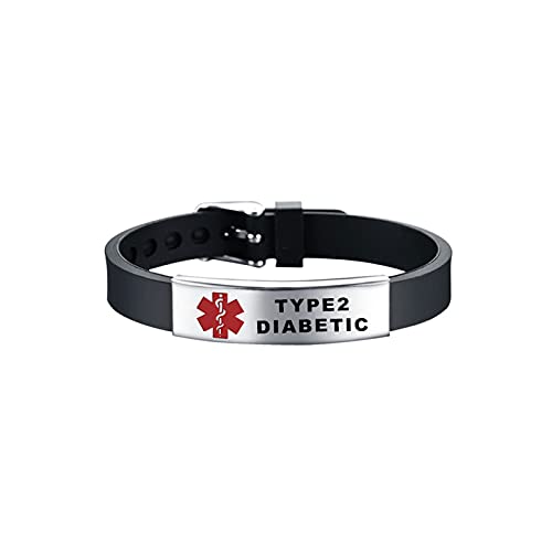 KunBead Medical Alert Bracelets for Women Adjustable Stainless Steel Silicone Emergency Awareness Medical ID Bracelet Wristband - style: TYPE2 DIABETIC