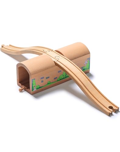 SainSmart Jr. Wooden Train Track Accessories Bridge Tunnel, Wooden Train Track Bridge Compatible with Thomas, Brio, Chuggington, Melissa and Doug, Made of Sturdy Hardwood for Long-Term Play - style: Bridge Tunnel