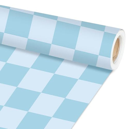 Blue Checkered Bulletin Board Paper Roll Retro Pastel Blue Bulletin Board Background Paper Back to School Classroom Decor Poster for Art Craft DIY Projects Home Office Party Supplies 17.7inx20ft - style: Blue Checkered