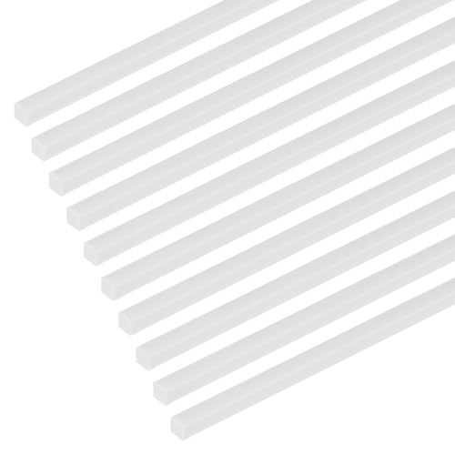 M METERXITY 10-Pack Square Plastic Bars Rods, 3mm x 250mm ABS Smooth Plastic Tube Rod for DIY Craft Sticks/Sand Table Model/Scene Making, Easy to Cut and Paint[White] - size: 3mm x 250mm