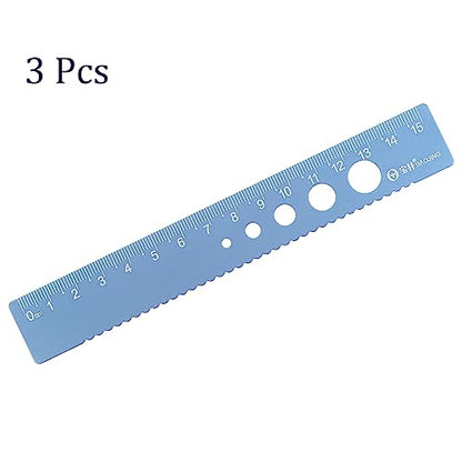 3pcs Straight Ruler - [ 15cm ] Wave Edge with Hollow Circle Metric Measuring Tool for Home Classroom Office Use | Aluminum Alloy, Blue-Gray - color: Blue-gray