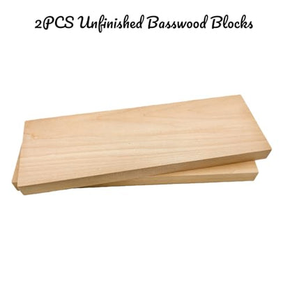 2PCS Unfinished Basswood Blocks for Crafts, Wood Craft Panels for Art, Engraving, Painting, DIY Projects, Chip Carving, Fretwork (11.81 x 3.93 x 0.78 in) - size: 11.81 x 3.93 x 0.78 in