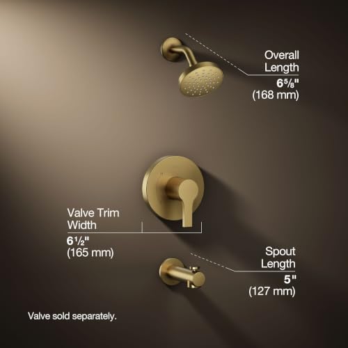 KOHLER TS35322-4G-2MB, Elate Rite-Temp Tub and Shower Trim with Single Function 1.75 GPM Showerhead, Vibrant Brushed Moderne Brass, Efficient Tub and Shower Combo, Finish - color: Vibrant Brushed Moderne Brass, size: 1.75 GPM