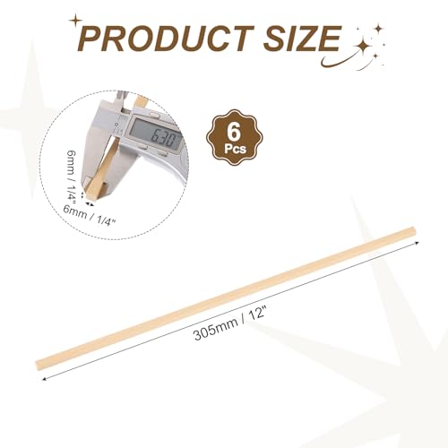 MECCANIXITY 6Pcs Basswood Sticks 1/4"x1/4"x12" Square Wooden Dowel Rods - size: 1/4" x 1/4" x 12"