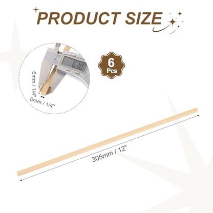 MECCANIXITY 6Pcs Basswood Sticks 1/4"x1/4"x12" Square Wooden Dowel Rods - size: 1/4" x 1/4" x 12"