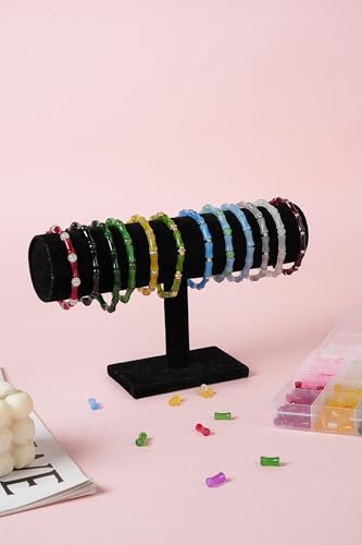 REVKI 1200pcs Glass Beads Bracelet Making Kit, 48 Colors Crystal Beads for Jewelry Making,Strange Shaped Glass Beads for Bracelets and DIY Crafts(Oval and Bamboo) - color: Style 2