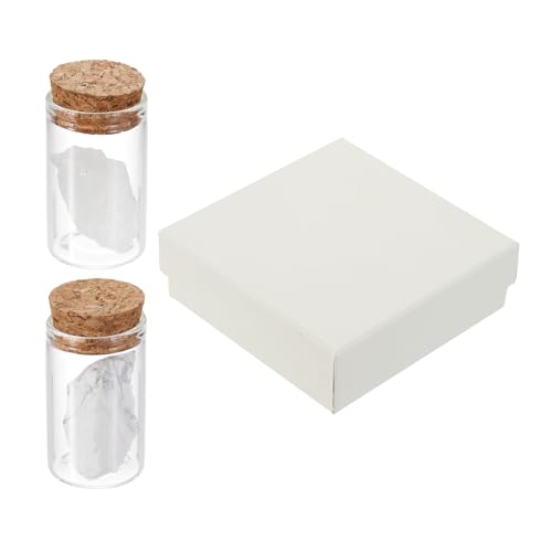 uxcell 2Pcs Crystal Gemstone Bottles, Natural Crystal Stone Bulk with Glass Display Jar Mini Stuff Collectible Adornments for Home Office Centerpiece Collection Gift, White - color: White
