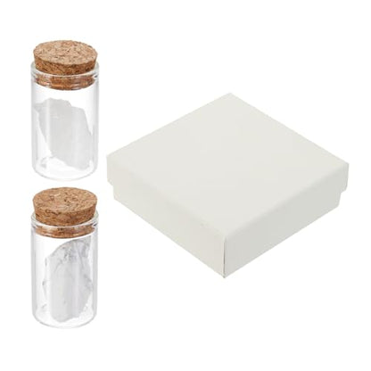 uxcell 2Pcs Crystal Gemstone Bottles, Natural Crystal Stone Bulk with Glass Display Jar Mini Stuff Collectible Adornments for Home Office Centerpiece Collection Gift, White - color: White