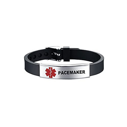 KunBead Medical Alert Bracelets for Women Adjustable Stainless Steel Silicone Emergency Awareness Medical ID Bracelet Wristband - style: PACEMAKER