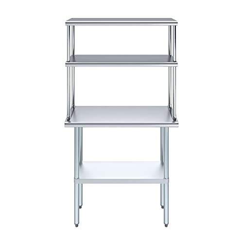 Amgood Stainless Steel Work Table Double Tier Overshelf | NSF (14" x 36" Work Table + 12" Overshelf) - size: 14" x 36" Work Table + 12" Overshelf