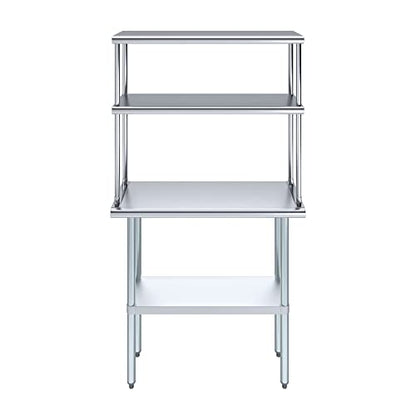Amgood Stainless Steel Work Table Double Tier Overshelf | NSF (14" x 36" Work Table + 12" Overshelf) - size: 14" x 36" Work Table + 12" Overshelf