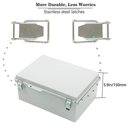 Zulkit Junction Box ABS Plastic Dustproof Waterproof IP67 Electrical Boxes Hinged Shell Outdoor Universal Project Enclosure Grey, Stainless Steel Buckles 13.8 x 9.8 x 5.9 Inch - size: 13.8"x9.8"x5.9" GC k