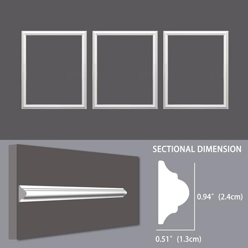 Lunghaa 3-Frame 16" x 20" Premade Accent Wall Molding Kit, Ready-to-Assemble Wainscoting Panels, Pre-Cut Chair Rail Moulding Trim Picture Frame for Home Décor - size: 3-Frame, 16"W x 20"H