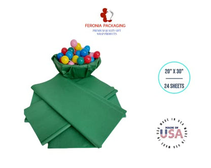 Holiday Green Tissue Paper Squares, Bulk 24 Sheets, Premium Gift Wrap and Art Supplies for Birthdays, Holidays, or Presents by Feronia packaging, Large 20 Inch x 30 Inch - color: HolidayGreen