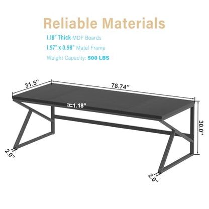 HSH Extra Long Black Computer Desk, 78 inch Large Home Office 2 Person Desk - color: Black Oak, size: 78 Inch