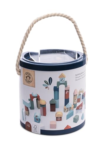 SPEEDY MONKEY Wooden Building Blocks | 50 Pcs with Storage Bucket Playset - color: Building Blocks