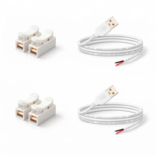 3.28ft White USB Pigtail Cable 2-Pack with Wire Connectors - color: Wire Connectors&White 3.28FT USB 2.0 Male