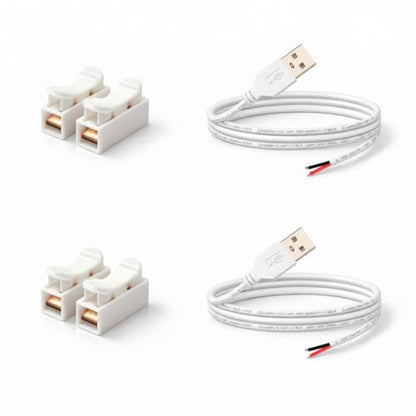 3.28ft White USB Pigtail Cable 2-Pack with Wire Connectors - color: Wire Connectors&White 3.28FT USB 2.0 Male