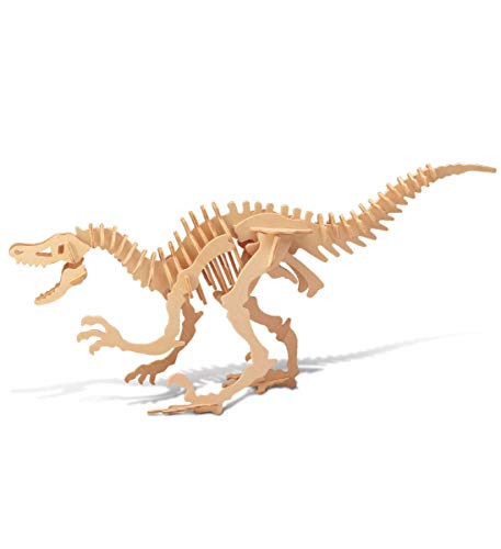 Puzzled 3D Puzzle Velociraptor Dinosaur Wood Craft Construction Kit Fun Unique & Educational DIY Wooden Dino Toy Assemble Model Unfinished Craft Hobby Puzzle to Build & Paint for Decoration 42pc Pack