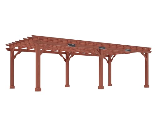 Jocisland 12x24 FT Premium Cedar Wood Pergola with Trellis Roof & Stakes - size: 12x24 FT