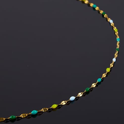 UMAOKANG Mixed Green Enamel Jewelry Chain Stainless Steel Chains Bulk - color: Gold-Green Colorful