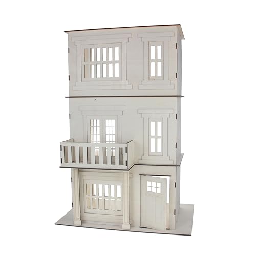 Make Market DIY Miniature Townhome Kit, 1:12 Scale Unfinished Plywood House, Natural, 30" Height, 21-Piece Set