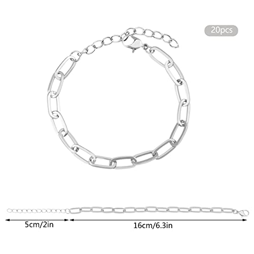 tiggell 20Pcs Chain Bracelets Kit, Alloy Link with Lobster Clasps - color: Silver