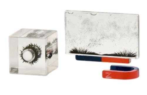 Sci-Supply Magnetic Lines of Force Demonstration Set – 3D Iron Filings Cube & Rectangular Magnetic Field Visualizers – Includes Bar & Horseshoe Magnets – Physics Classroom Kit