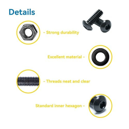 300Pcs M4 Screw Assortment Button Head Socket Cap, M4*6mm, 8mm, 10mm, 12mm, 16mm, 20mm, Metric Bolts Nuts Washers Kit with 1 Hex Allen Wrench, Black Zinc Plated Anti Rust Upgrade - size: M4 300Pcs 6mm-20mm