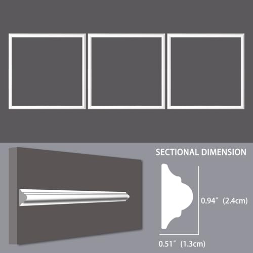 Lunghaa 3-Frame 20" x 20" Premade Accent Wall Molding Kit, Ready-to-Assemble Wainscoting Panels, Pre-Cut Chair Rail Moulding Trim Picture Frame for Home Décor - size: 3-Frame, 20"W x 20"H