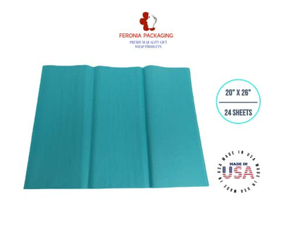Teal Tissue Paper Squares, Bulk 24 Sheets, Premium Gift Wrap and Art Supplies for Birthdays, Holidays, or Presents by Feronia packaging, Large 20 Inch x 26 Inch - color: Teal