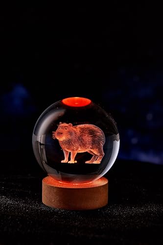 3D Capybara Crystal Ball Lamp with Remote Control, 3.15 inch Crystal Night Light with Wooden Base 16 Colors Change, Glass Figurine Lamp Gift for Girls Boys Wife Girlfriend Mom (Capybara) - color: Capybara