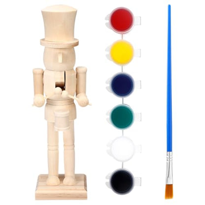 Beeveer 10" Wooden Nutcracker Paint Kit with Brush Acrylic Paints, Drummer - style: Drummer