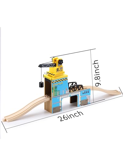 SainSmart Jr. Wooden Train Set Accessories, Magnetic Rotary Crane Set with Track for Kids Compatible with Thomas, Brio, Chuggington, Melissa and Doug - style: Rotary Crane