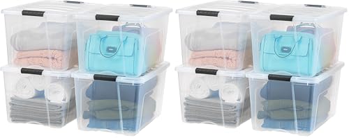 IRIS USA 72 QT Plastic Storage Box with Lid and Latches - 8 Pack - BPA-Free, See-Through Organizing Solution, Durable Nestable Stackable Containers, Secure Pull Handle - Clear - size: 72 Qt, style: 8 Pack