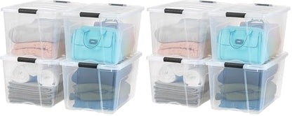 IRIS USA 72 QT Plastic Storage Box with Lid and Latches - 8 Pack - BPA-Free, See-Through Organizing Solution, Durable Nestable Stackable Containers, Secure Pull Handle - Clear - size: 72 Qt, style: 8 Pack