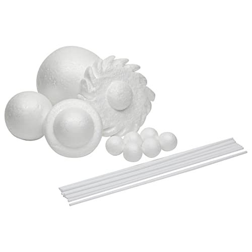 12-Piece 3D Solar System Model Kit - 12 Pcs White Foam Balls & Dowels - DIY Solar System Project & Kids Toys - Foam Planets to Paint & Painting Kit for Science Coloring Fun for Kids