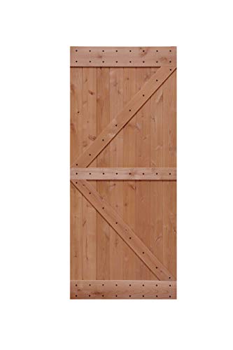 LUBANN 36 in. x 84 in. Rustic British-Brace Hardwood Barn Door Unfinished Knotty Alder Solid Wood Barn Door Slab - size: 36X84 British Brace