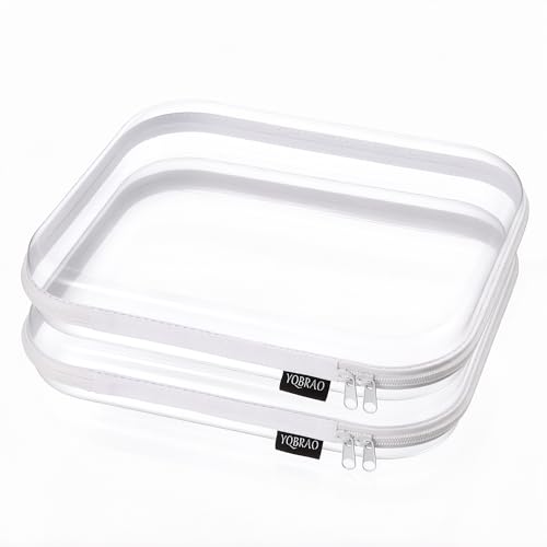 YQBRAO 2-Piece Large Clear Hard Shell Zipper Case Set, White - color: White, size: LL