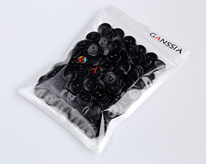 200pcs 5/8 inch (15mm) Black Buttons 2 Holes Resin Button for Sewing and DIY Crafts - color: Black