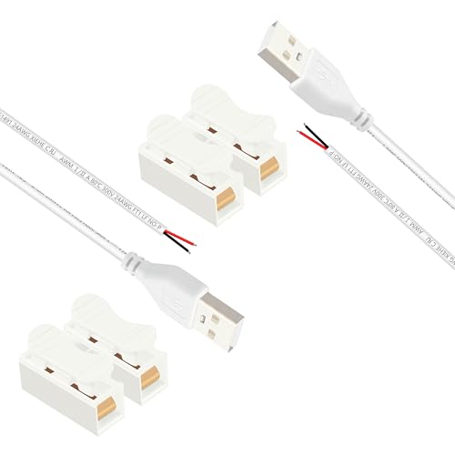 1.64ft White USB Pigtail Cable 2-Pack with Wire Connectors - color: Wire Connectors&White 1.64FT USB 2.0 Male