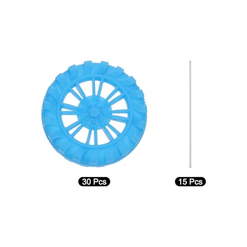 MECCANIXITY 30pcs Toy Car Tires 30mm OD, 8mm Thick, RC Model Car Wheels with 2mm OD x 100mm Long Shaft for Craft Project Hobby, Blue - color: Blue, size: 30mmx8mm 2mmx100mm