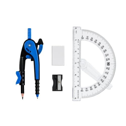 Unjoo Compass and Protractor Set, 6 Inch Swing Arm Protractor (Dark Blue) - color: Dark Blue