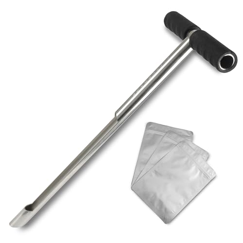 Soil Probe with Small Soil Sampler Bags. 20" Soil Sample Probe Rod. Patent Pending Ground Probe Design for Tidy Strata in Soil Test Sampling. - size: 20 Inch