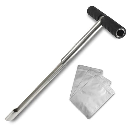 Soil Probe with Small Soil Sampler Bags. 20" Soil Sample Probe Rod. Patent Pending Ground Probe Design for Tidy Strata in Soil Test Sampling. - size: 20 Inch