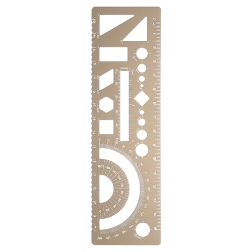 HARFINGTON Multifunctional Geometric Rulers 15cm Metric and SAE Aluminum Straight Edge Protractor Angle Math Measuring Ruler Geometric Drawings Templates for Drawing Drafting, Gold - color: Gold