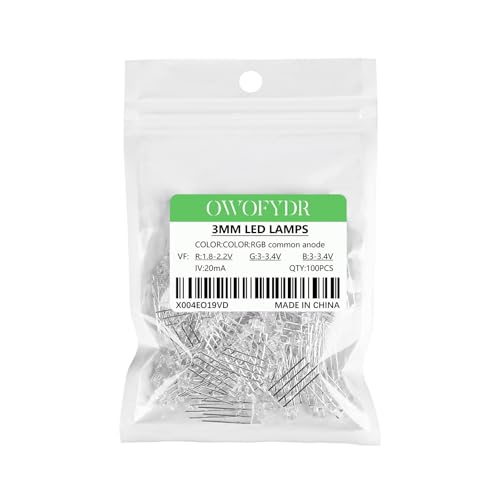 100-Pack 3mm RGB LED Diodes, Common Anode, 4-Pin Clear Lens - color: Rgb Common Anode 4 Pins, size: 3MM