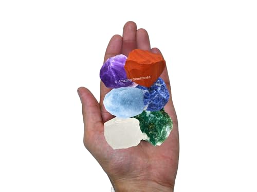 Amazing Gemstone Crystals for Diabetes Support, Set of 6 Moss Agate, Blue Calcite, Sodalite, Clear Quartz, Red Jasper and Amethyst Healing Crystals and Stones - color: Diabetes Support