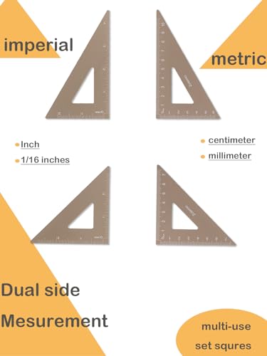 Metal Geometry Set, 5-piece Aluminum Ruler, Math Drafting Ruler Kit Includes Protractor, Triangle Rulers, Straight Rulers-Math Measurement Tools for School and Office Supplies (Gold) - color: Gold